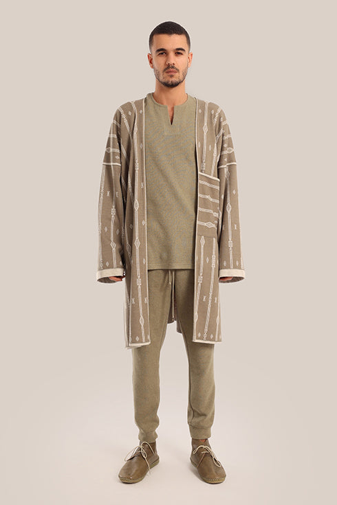 Long cotton blend jacquard patterned jacket