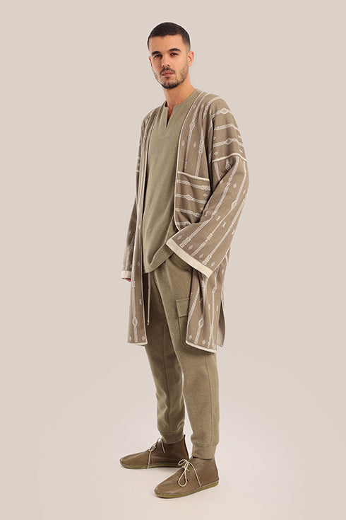 Long cotton blend jacquard patterned jacket