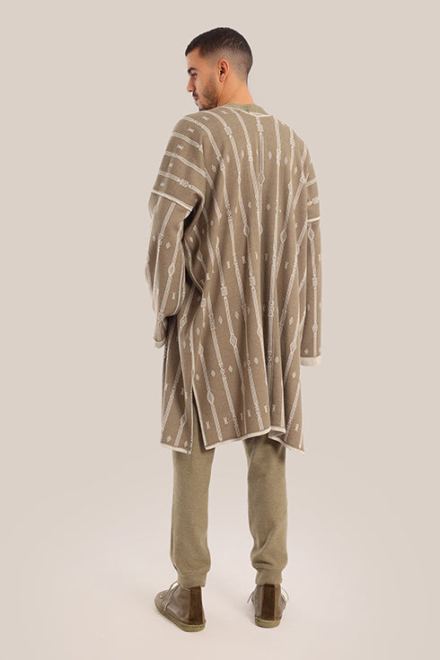 Long cotton blend jacquard patterned jacket