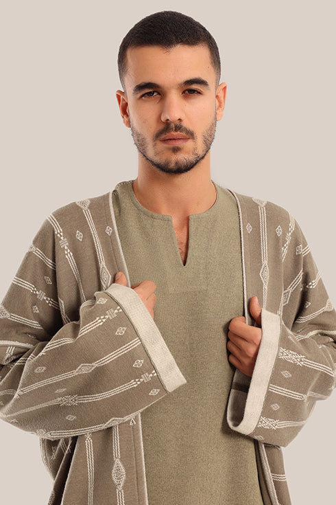 Long cotton blend jacquard patterned jacket