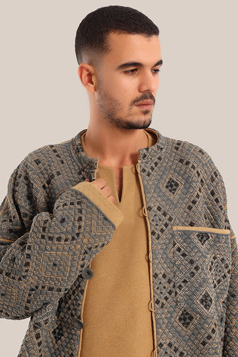 Printed quilted cotton short jacket