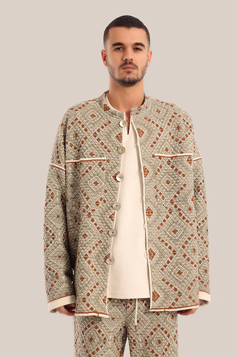 Printed quilted cotton short jacket