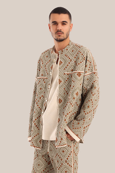 Printed quilted cotton short jacket