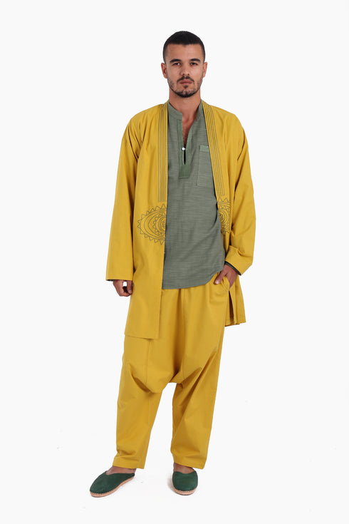 Embroidery long jacket on front and back with pockets