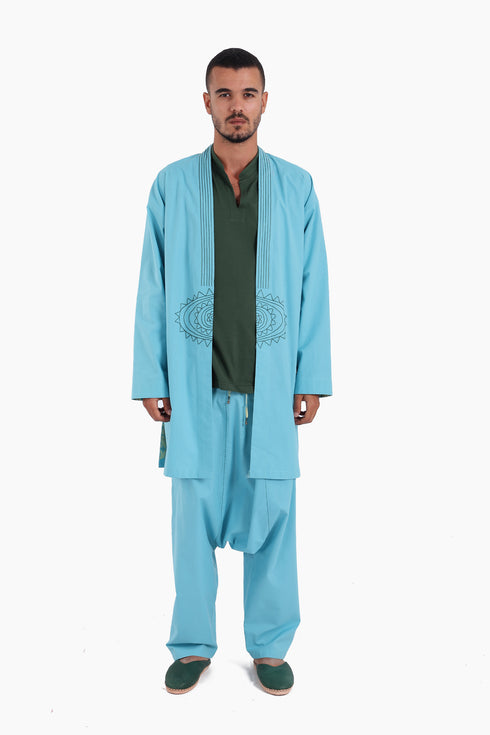 Embroidery long jacket on front and back with pockets