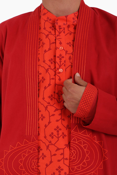 Embroidery long jacket on front and back with pockets