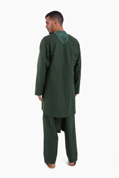 Embroidery long jacket on front and back with pockets