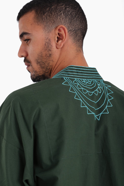 Embroidery long jacket on front and back with pockets