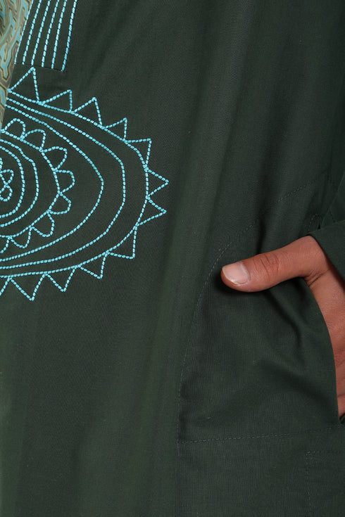 Embroidery long jacket on front and back with pockets