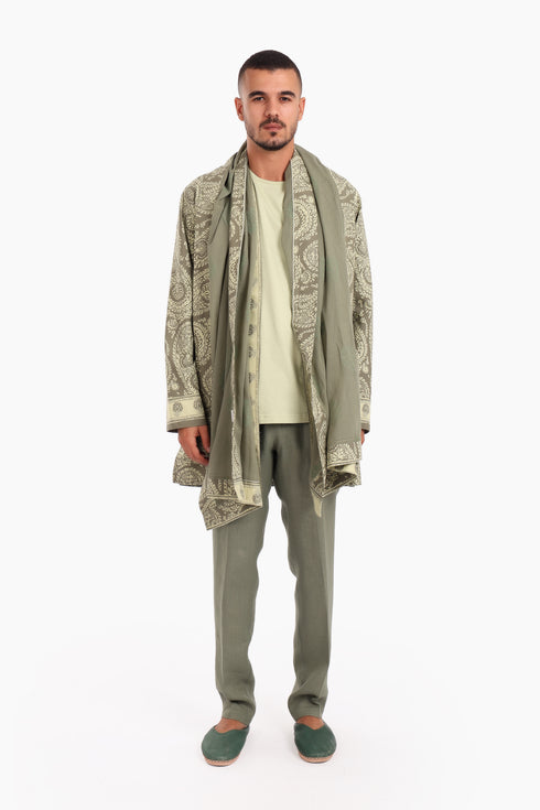 Long jacket in printed cotton with pockets