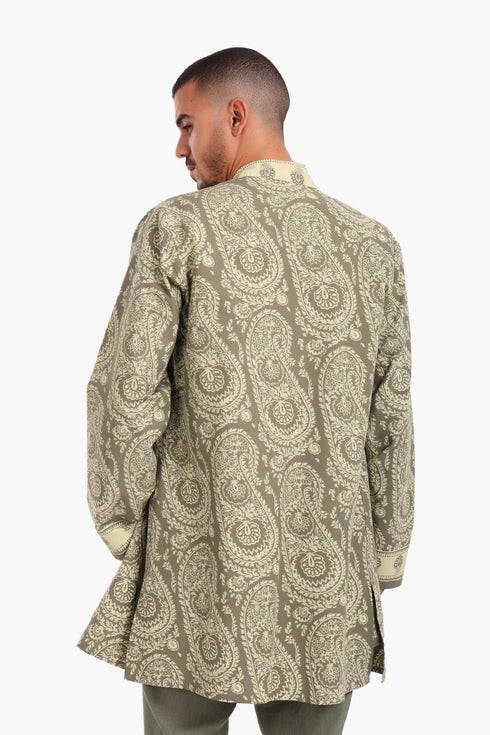 Long jacket in printed cotton with pockets