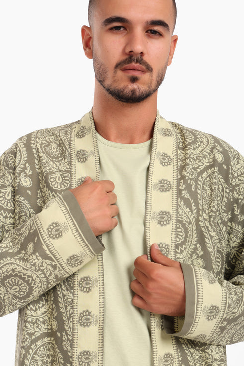 Long jacket in printed cotton with pockets