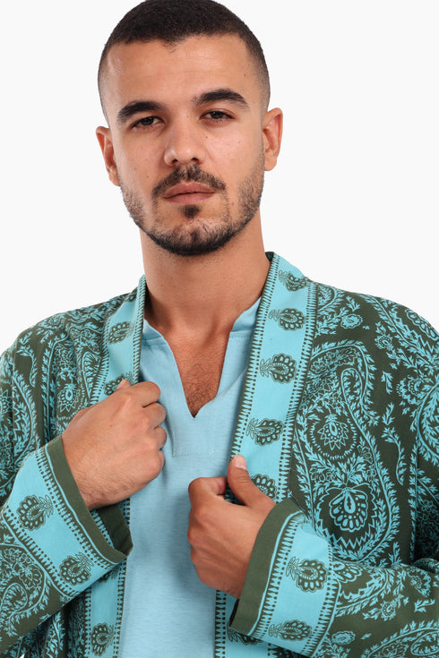 Long jacket in printed cotton with pockets