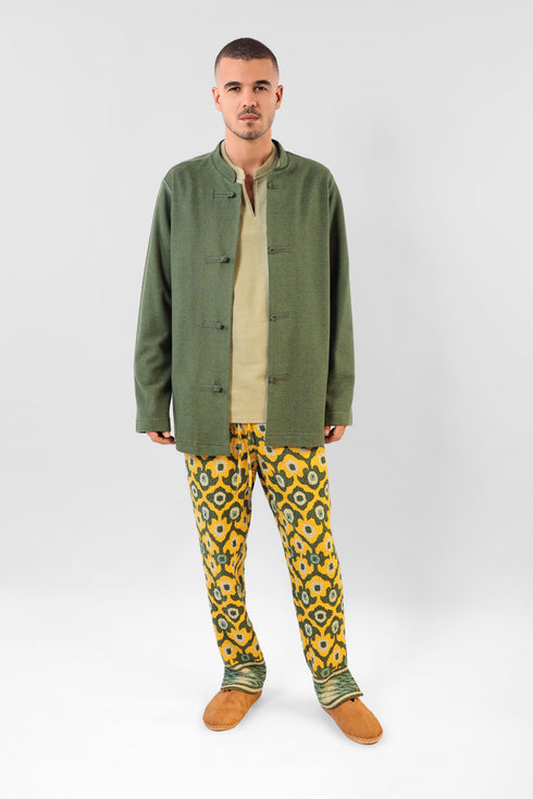 Long jacket in cotton blend cashmere with pockets