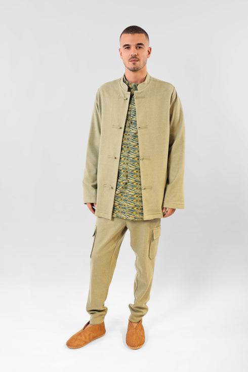 Long jacket in cotton blend cashmere with pockets