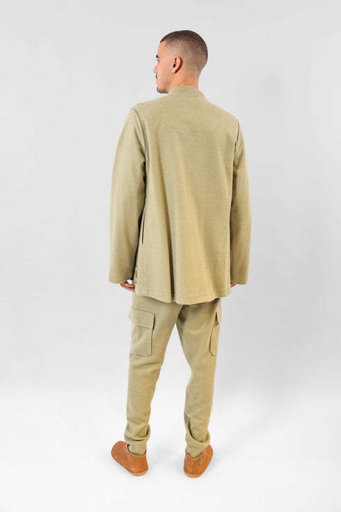 Long jacket in cotton blend cashmere with pockets