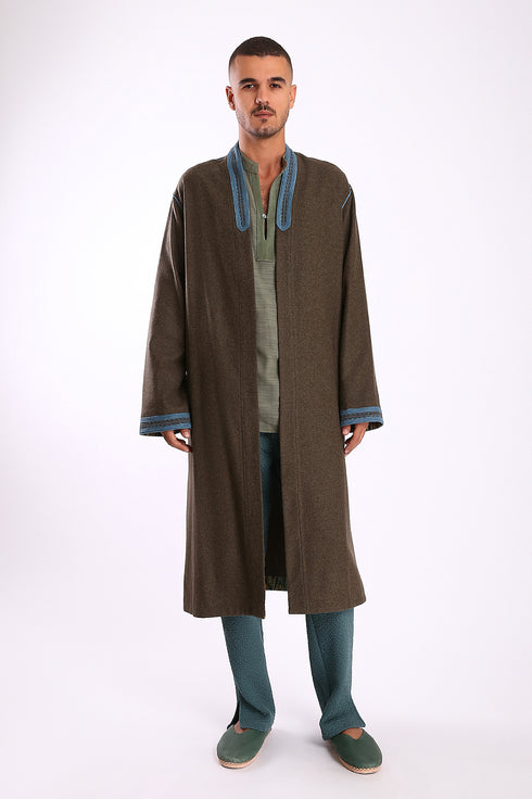 Embroidered coat in wool blend
