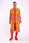Long coat in cotton blend patterned jacquard