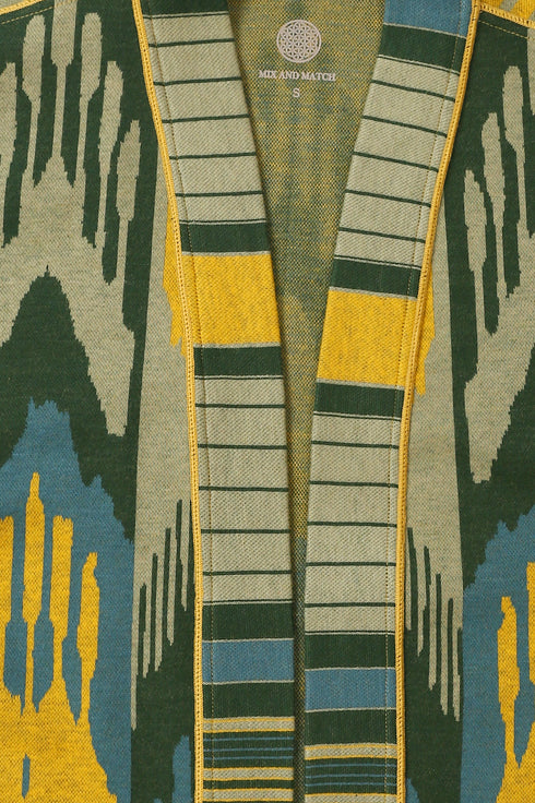 Long coat in cotton blend patterned jacquard