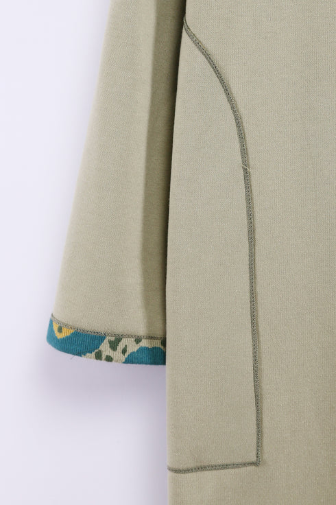 Long coat in printed faux cashmere cotton blend with pockets