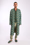 Long coat in printed faux cashmere cotton blend with pockets