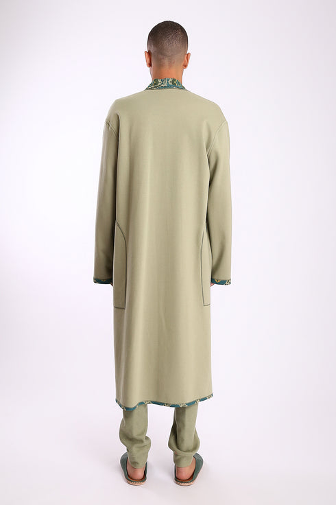 Long coat in printed faux cashmere cotton blend with pockets