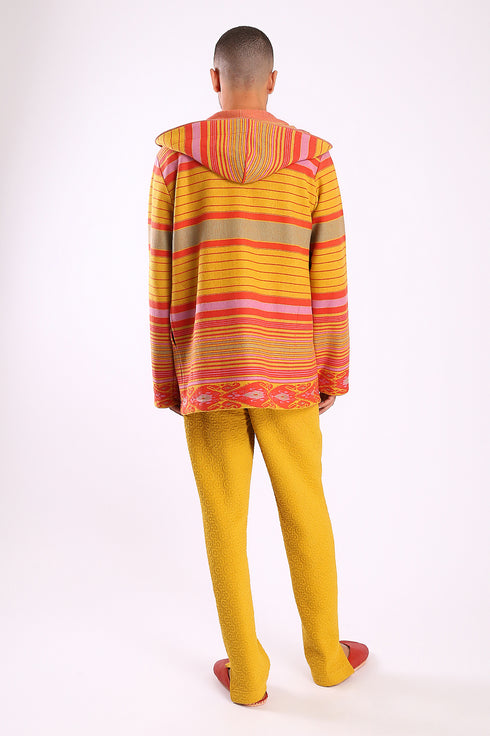 Jacket in striped jacquard cotton blend with hoodie