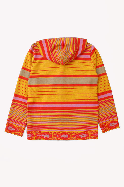 Jacket in striped jacquard cotton blend with hoodie