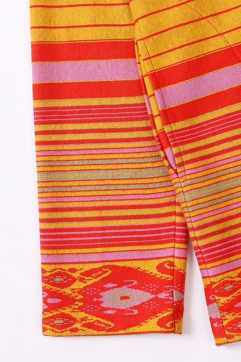 Jacket in striped jacquard cotton blend with hoodie