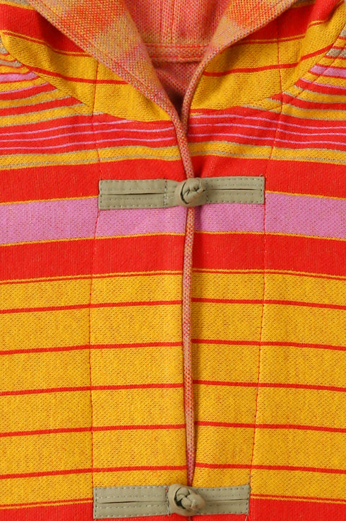 Jacket in striped jacquard cotton blend with hoodie