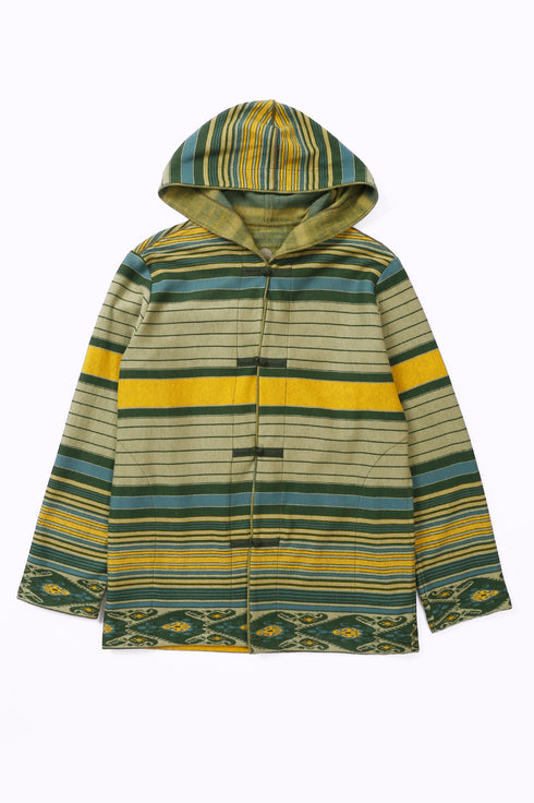 Jacket in striped jacquard cotton blend with hoodie