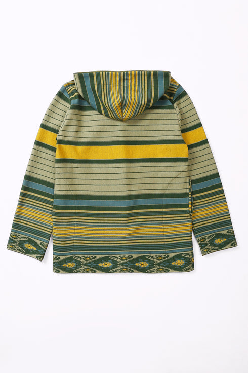 Jacket in striped jacquard cotton blend with hoodie