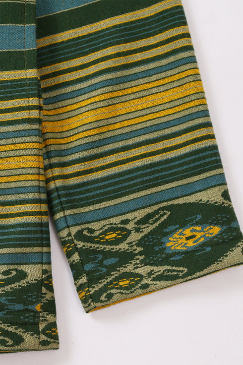 Jacket in striped jacquard cotton blend with hoodie