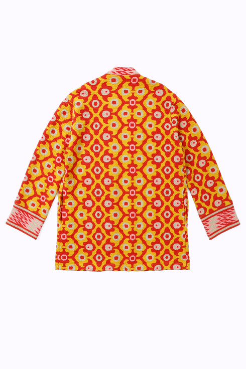 Jacket in printed quilted cotton blend with pockets