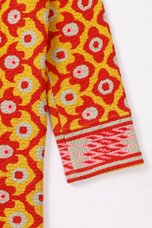 Jacket in printed quilted cotton blend with pockets