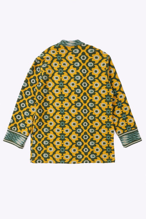 Jacket in printed quilted cotton blend with pockets