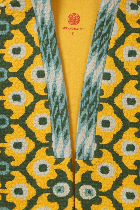 Jacket in printed quilted cotton blend with pockets