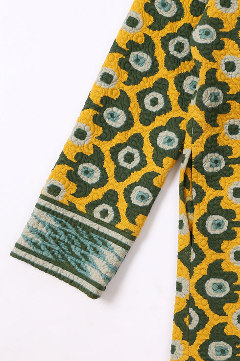 Jacket in printed quilted cotton blend with pockets