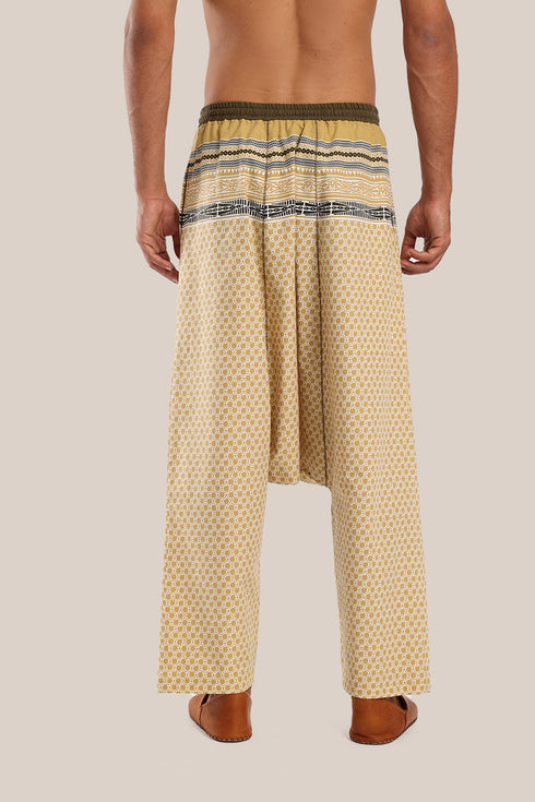 printed harem pants with elastic waistline