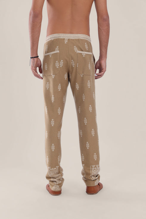Straight leg patterned jacquard pants