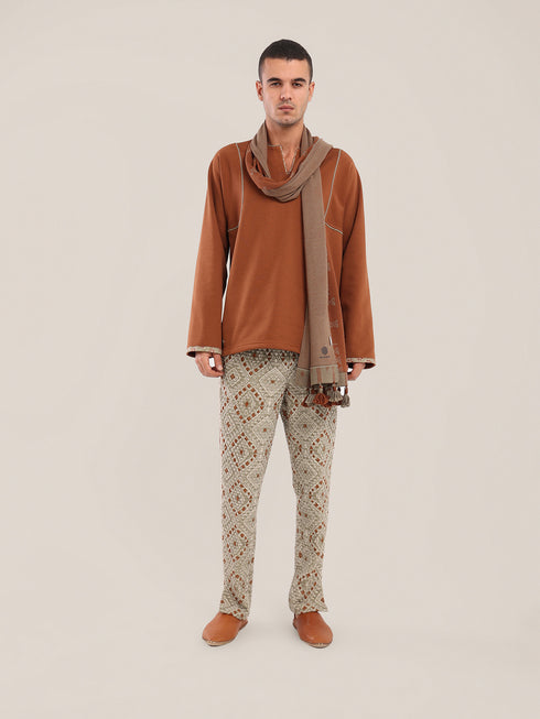 Printed elastic waistband quilted Pants