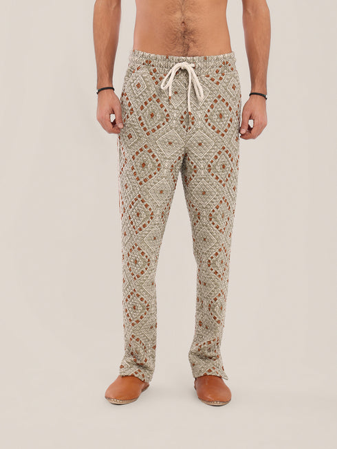 Printed elastic waistband quilted Pants