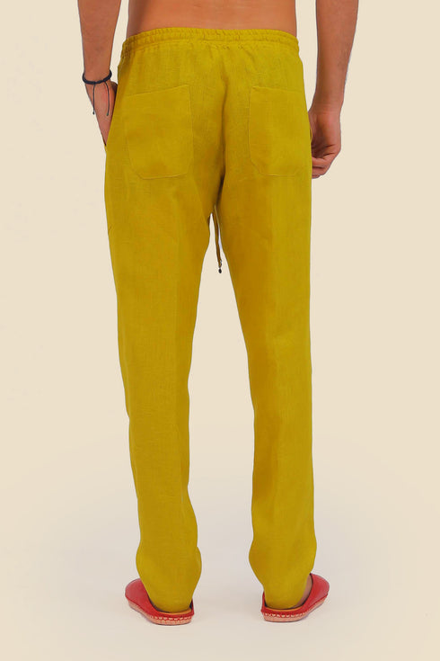 Straight leg linen pants with elastic waistline