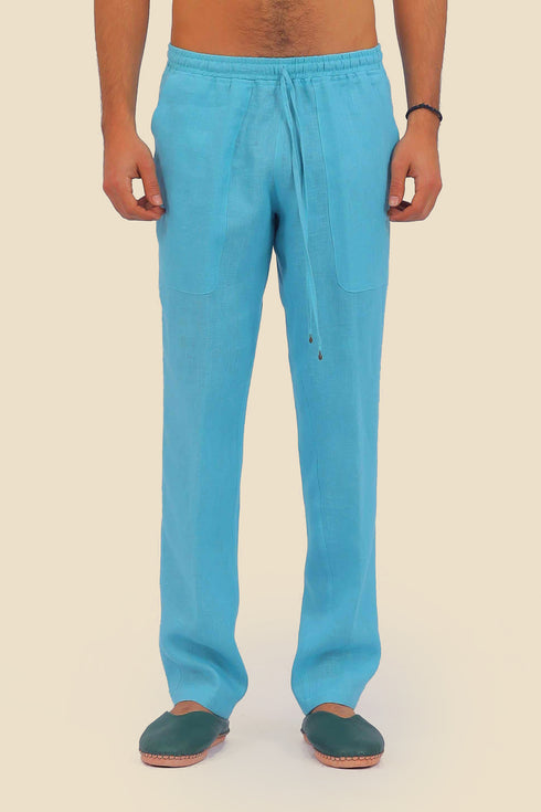 Straight leg linen pants with elastic waistline