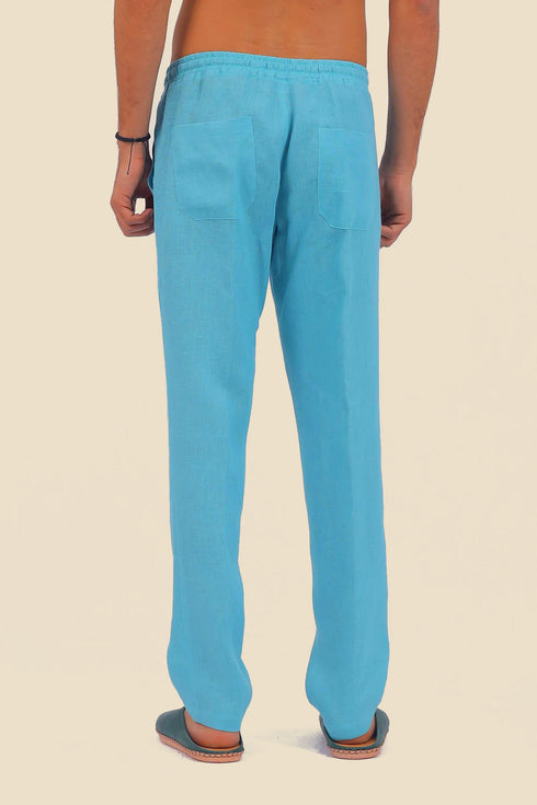 Straight leg linen pants with elastic waistline