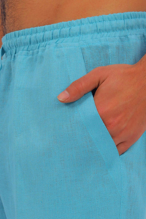 Straight leg linen pants with elastic waistline