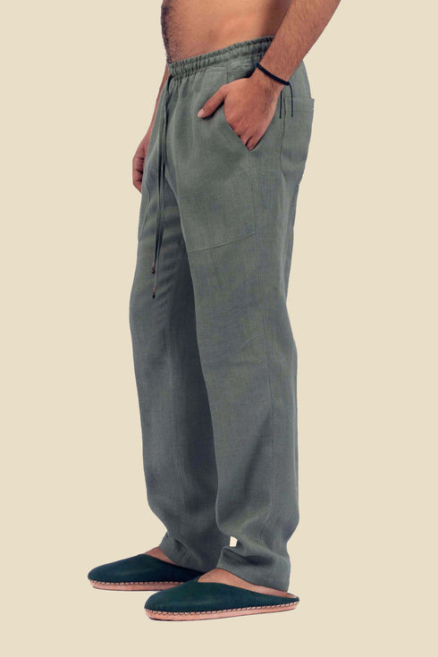 Straight leg linen pants with elastic waistline