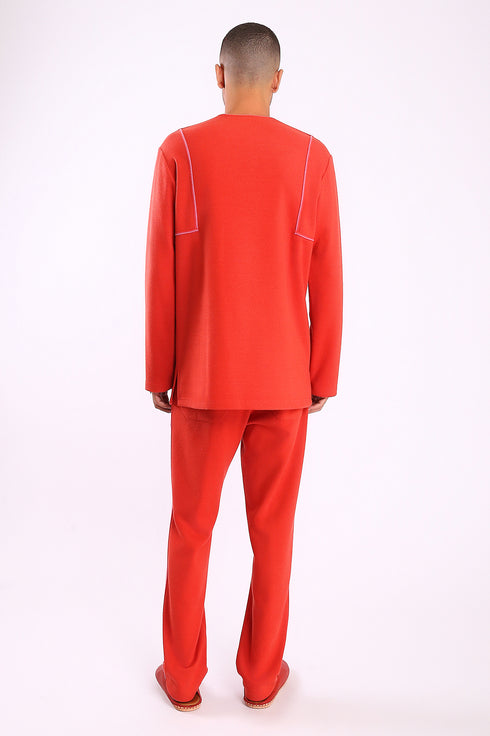 Sweatpants in cotton blend jacquard with front and back pockets