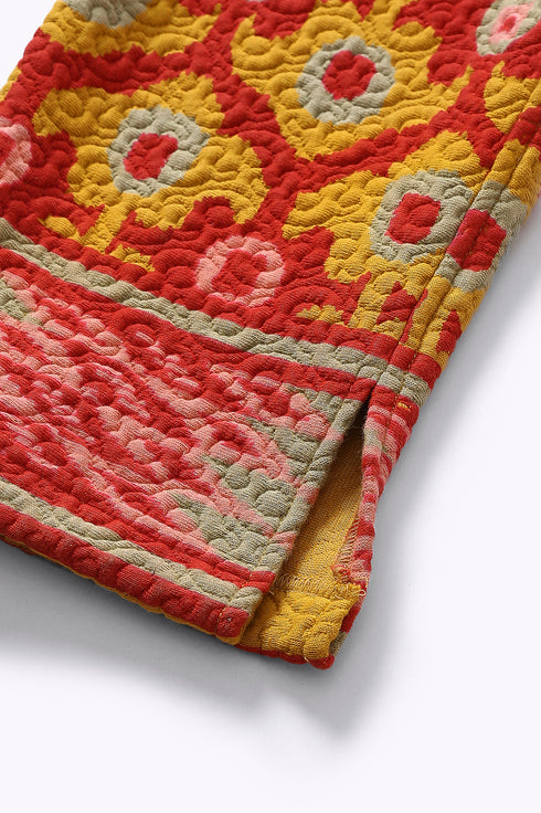 Straight leg pants in quilted printed cotton blend with elastic waist.