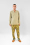 Straight leg pants in quilted printed cotton blend with elastic waist.